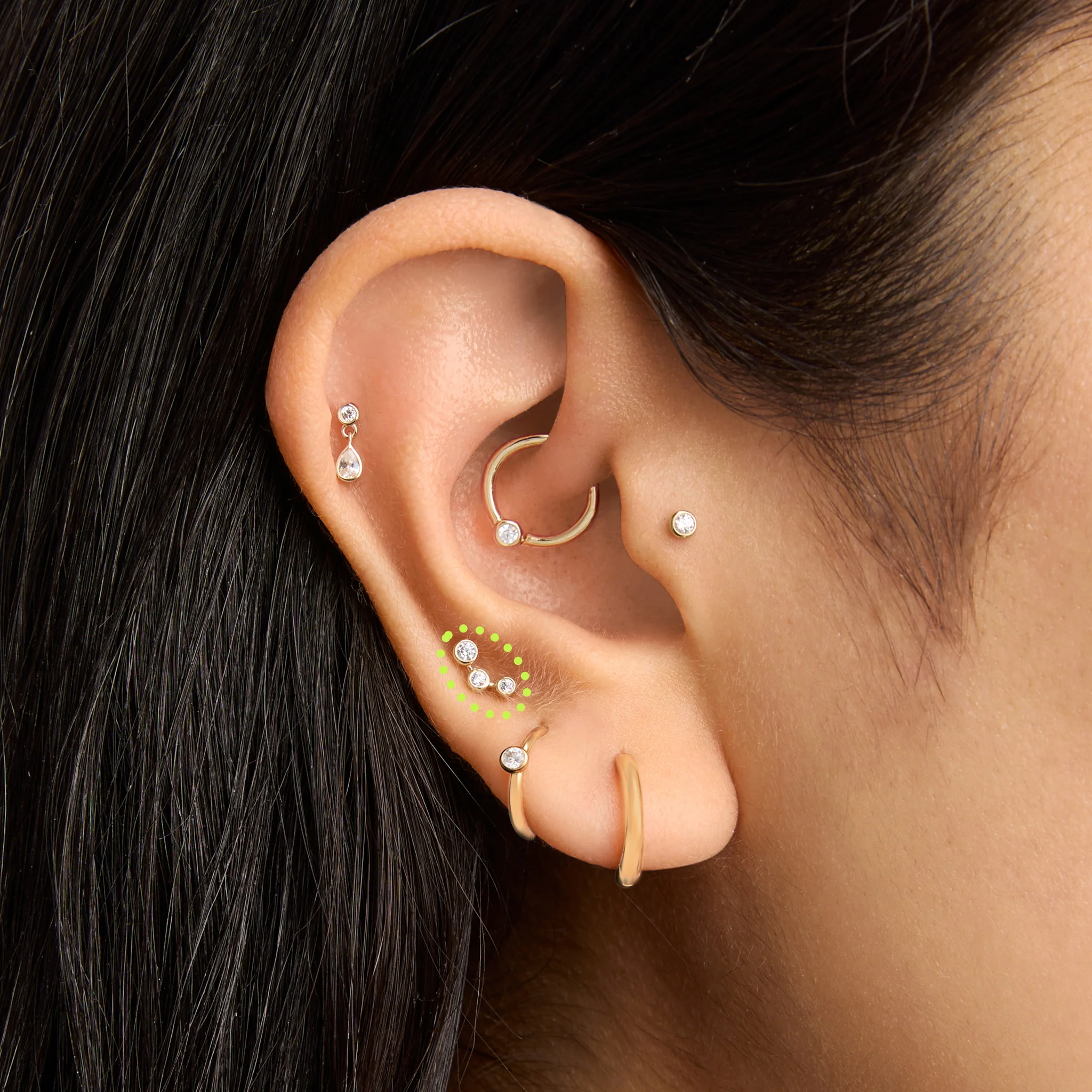 14K CZ Bezel Cluster Flatback Stud - Image 2